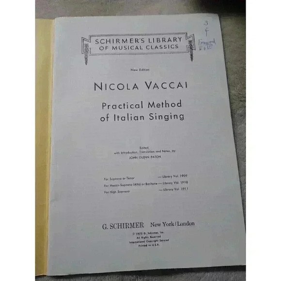 Vaccai Practical Method Of Italian Singing Alto/Baritone Schirmer's Library 1975 - Picture 4 of 5